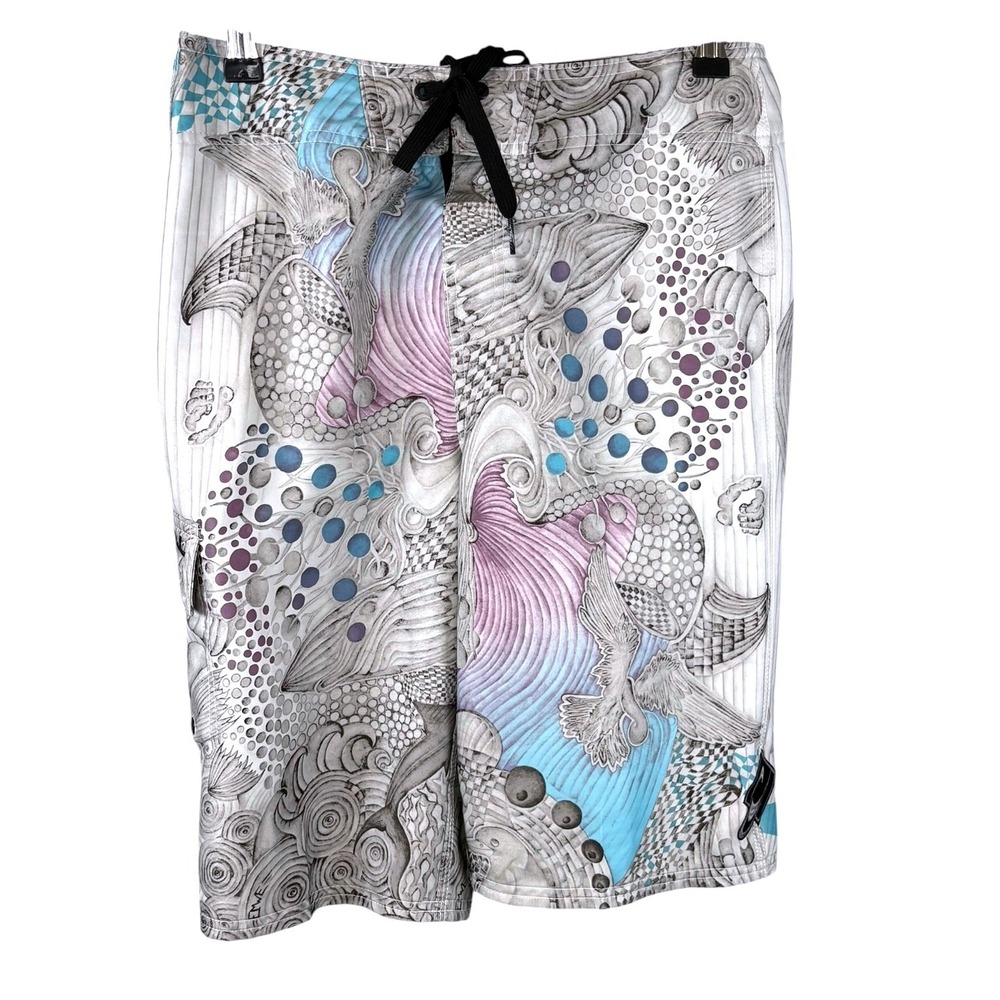 ONeill Mens Board Shorts Size‎ 28 Psychedelic Sea Life Abstract Print Blue Grey